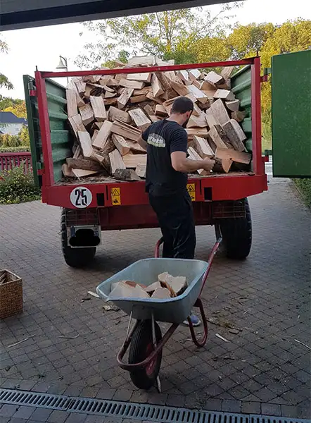 livraison et déchargement des bûches de bois